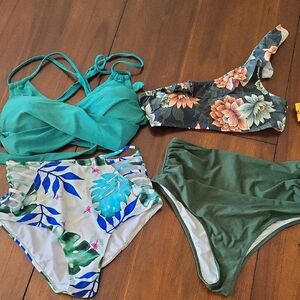 Floral and Green Bikini Set